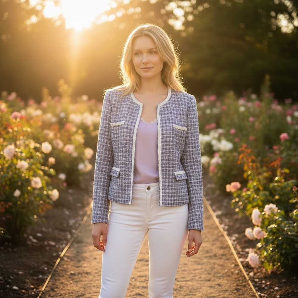 Lilly Pulitzer Lilac Boucle Tweed Open Front Blazer